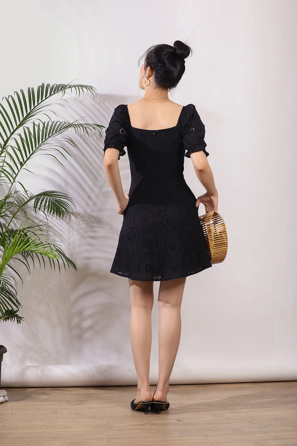 Nerice Eyelet Dress in Black