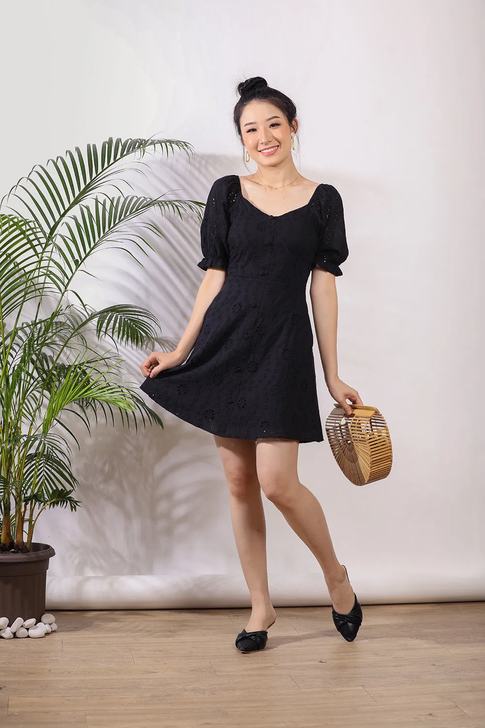 Nerice Eyelet Dress in Black