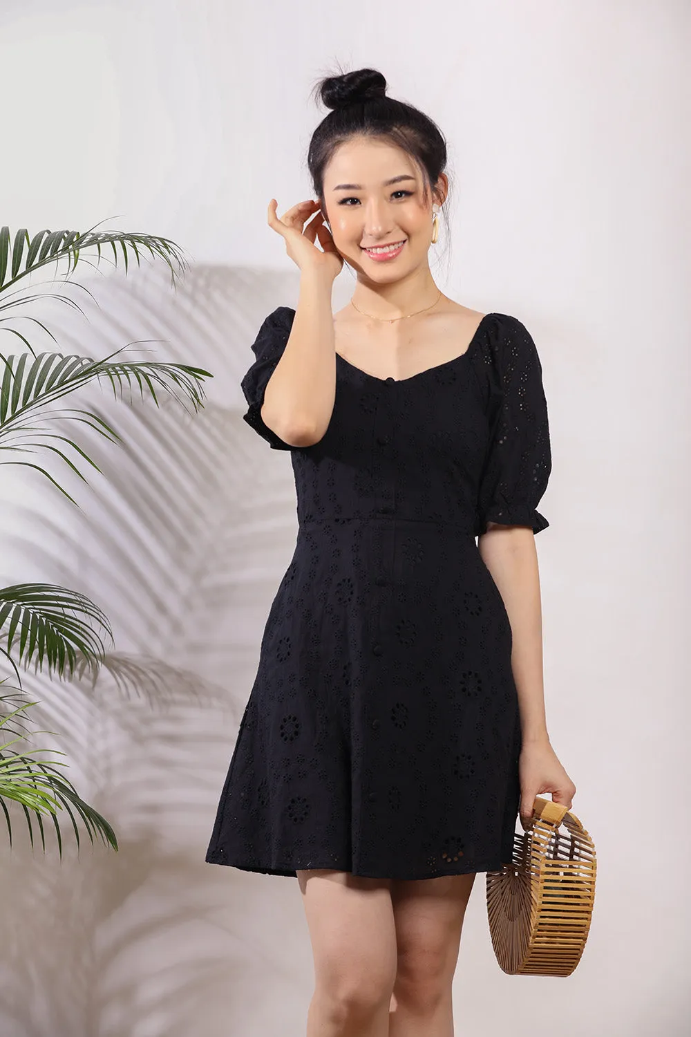 Nerice Eyelet Dress in Black