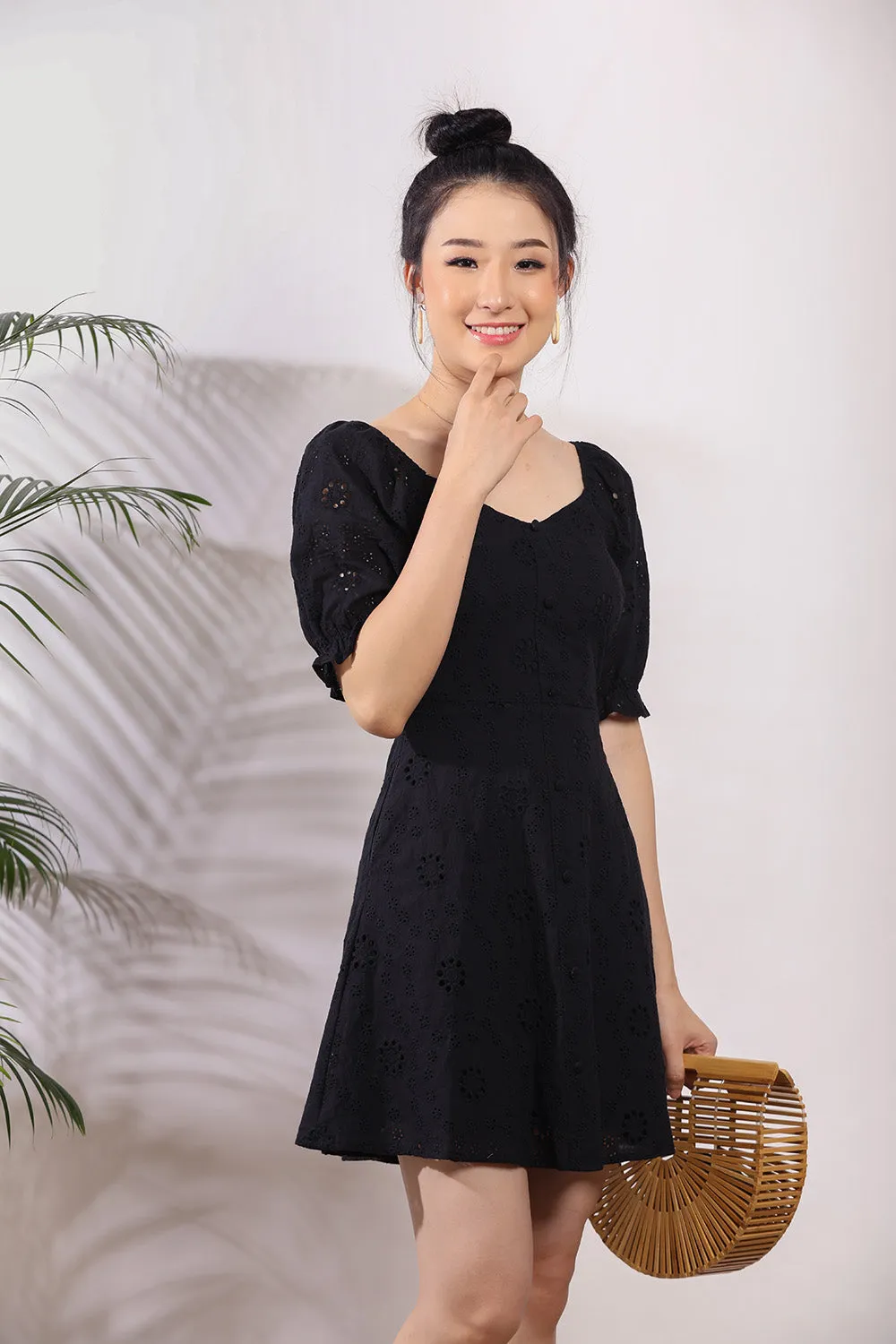 Nerice Eyelet Dress in Black