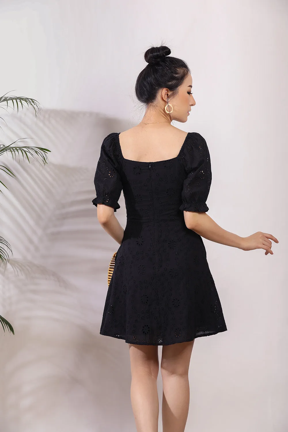 Nerice Eyelet Dress in Black