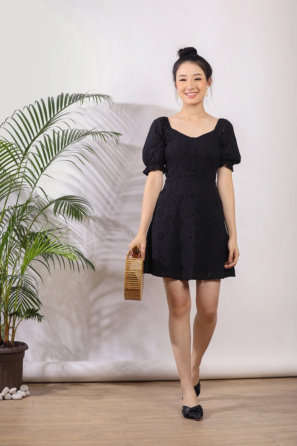 Nerice Eyelet Dress in Black