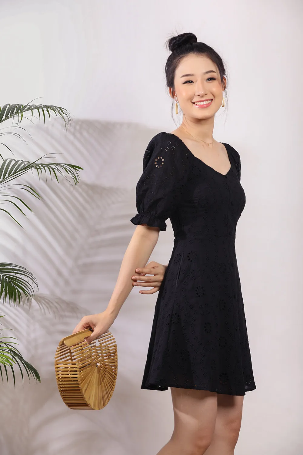 Nerice Eyelet Dress in Black