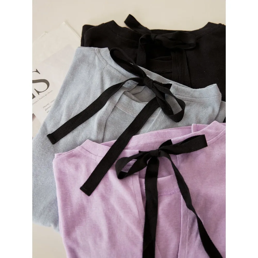Ob Design Women Casual Cotton Back Ribbon Pocket Loose T-Shirt Top Plus Size