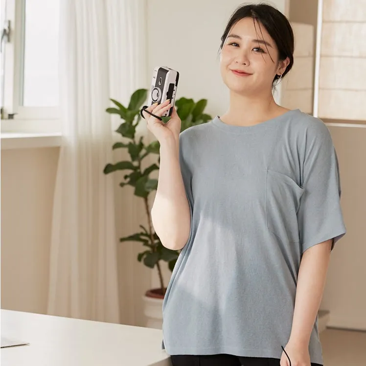 Ob Design Women Casual Cotton Back Ribbon Pocket Loose T-Shirt Top Plus Size