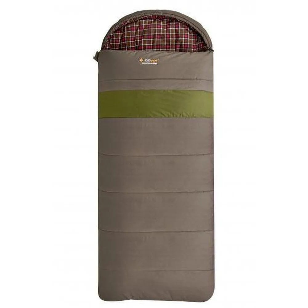 OZTRAIL Cotton Canvas Mega Hooded Sleeping Bag - Brown/Navy/Green