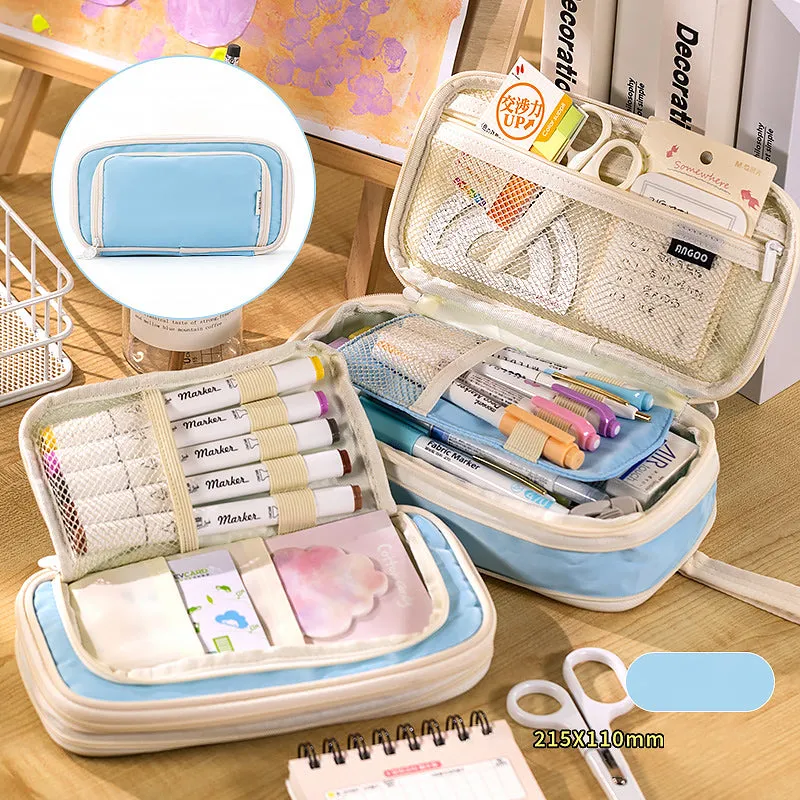 Pastel Zippered Large Foldable Side Open Pencil Case