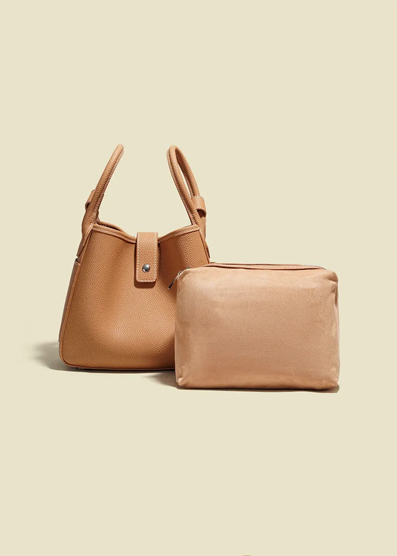 Pebbled Genuine Leather Bucket Tote Bag