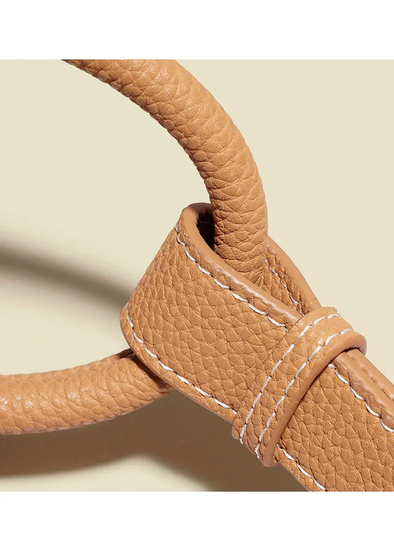 Pebbled Genuine Leather Bucket Tote Bag