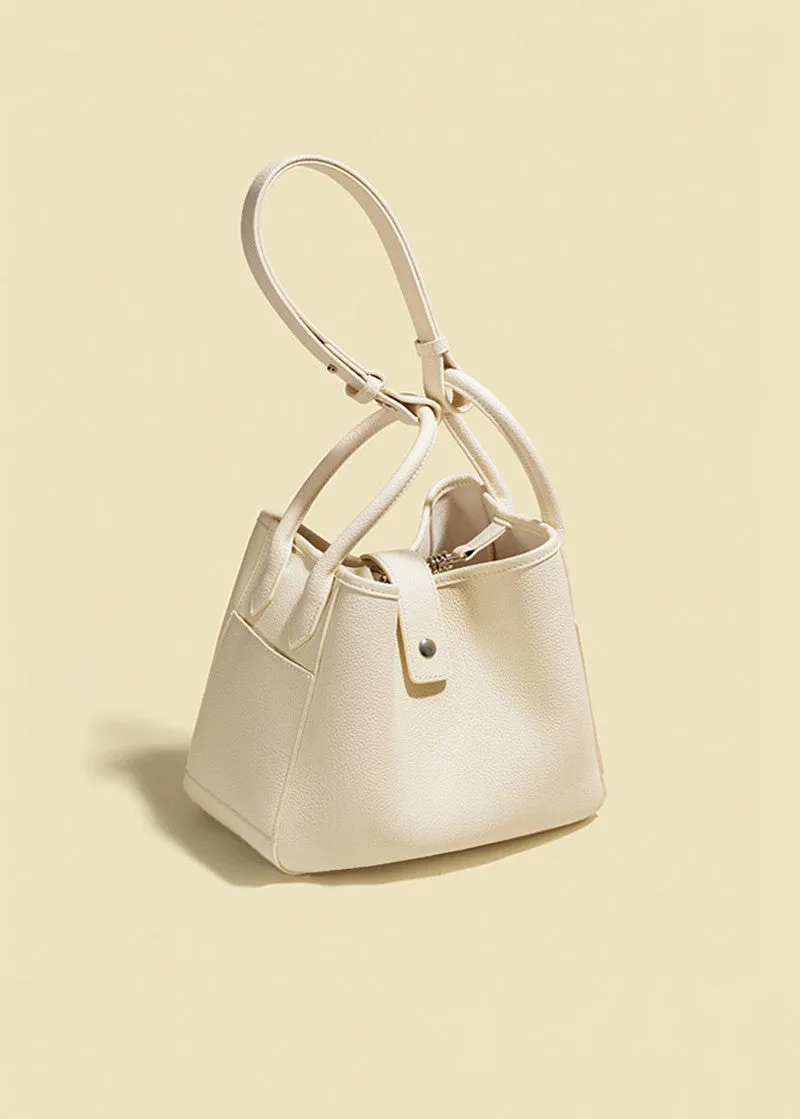 Pebbled Genuine Leather Bucket Tote Bag