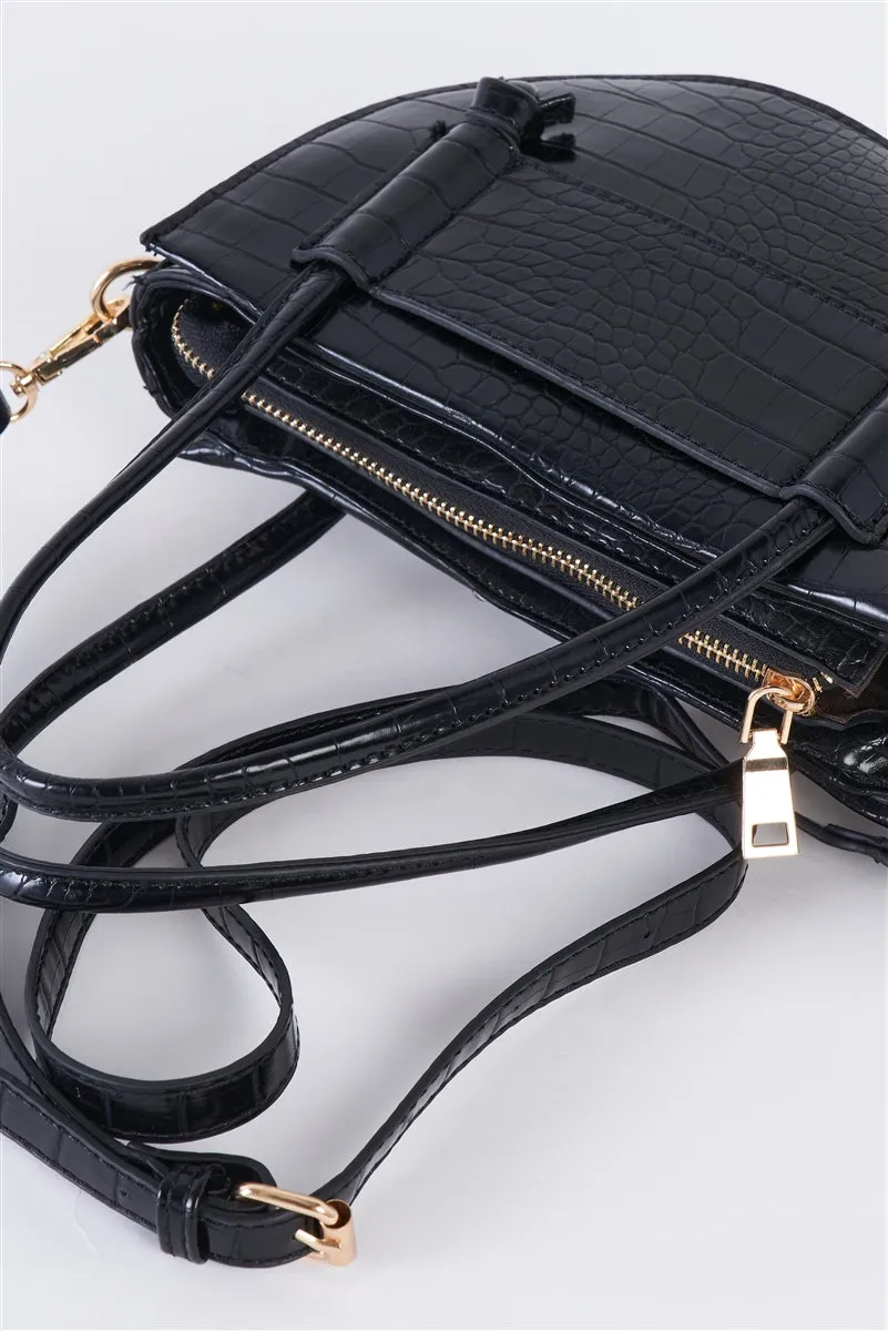 Penelope Petite Crocodile Handbag in Black