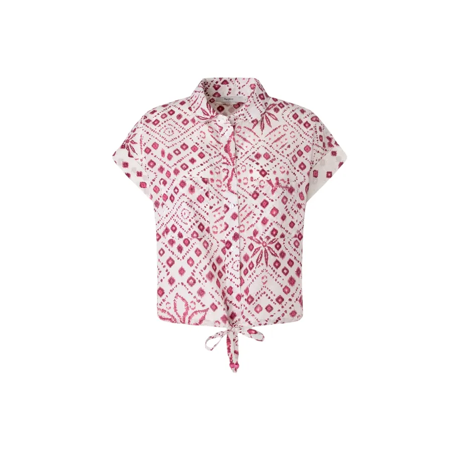 Pepe Jeans camicia manica corta da donna con stampa geometrica Dulce PL304820 808 bianco