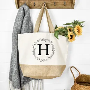 Personalised Large Tote Bag, Initial Tote Bag, Uni Bag, Personalised Jute Shopping Bag, Large Book Bag, Custom Printed Bag, Wreath Large Bag