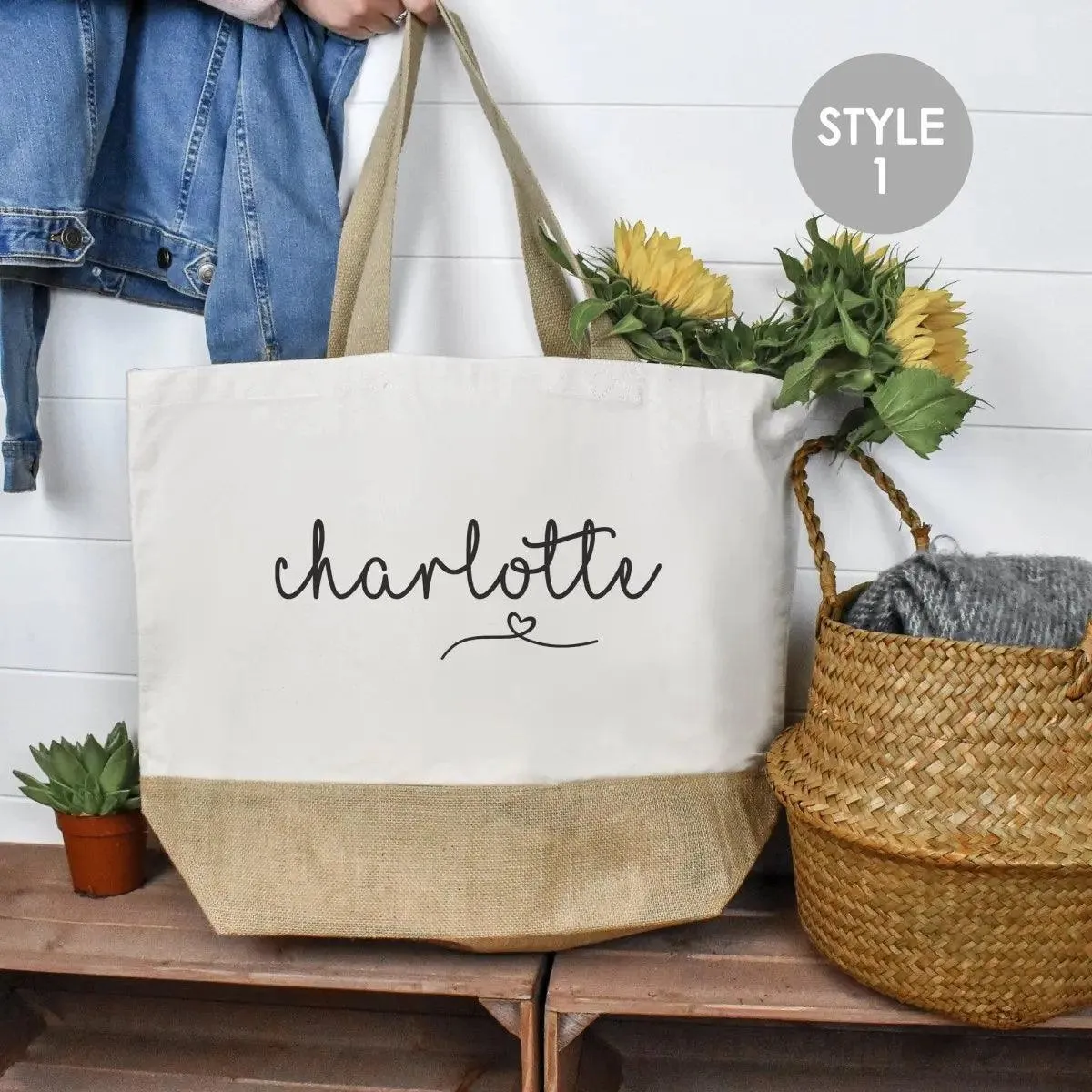 Personalised Large Tote Bag, Large Shopper Bag, Uni Bag, Personalised Jute Shopping Bag, Large Book Bag, Custom Printed Bag, Large Bag