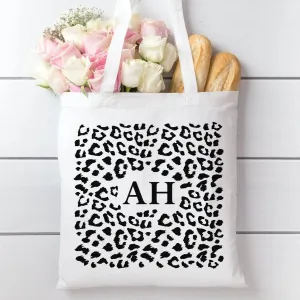 Personalised Leopard Print Tote Bag, Leopard Print Bag, Personalised Initial Tote Bag, Black and White Leopard Print, Personalised Tote Bag
