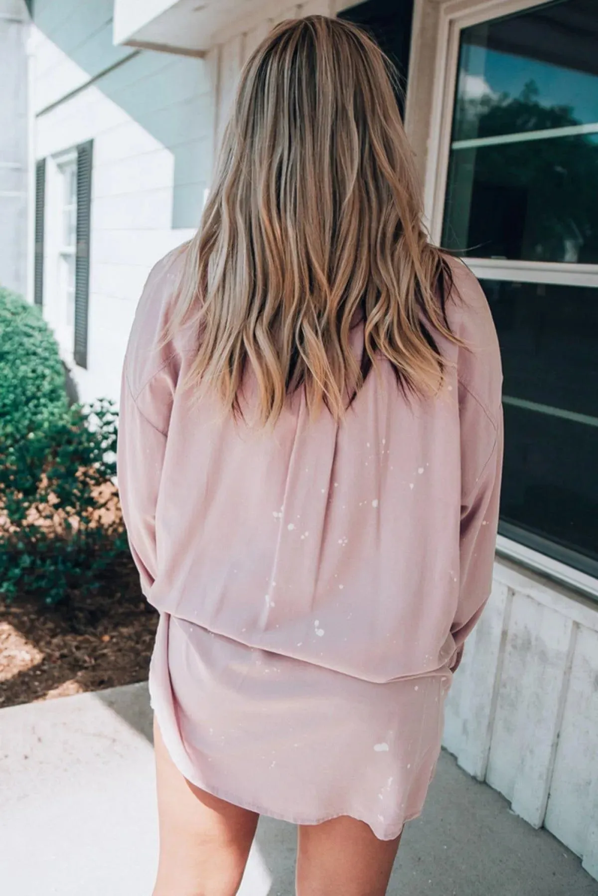 Pink Oversized Bleach Stained Shirt With Chest Pockets