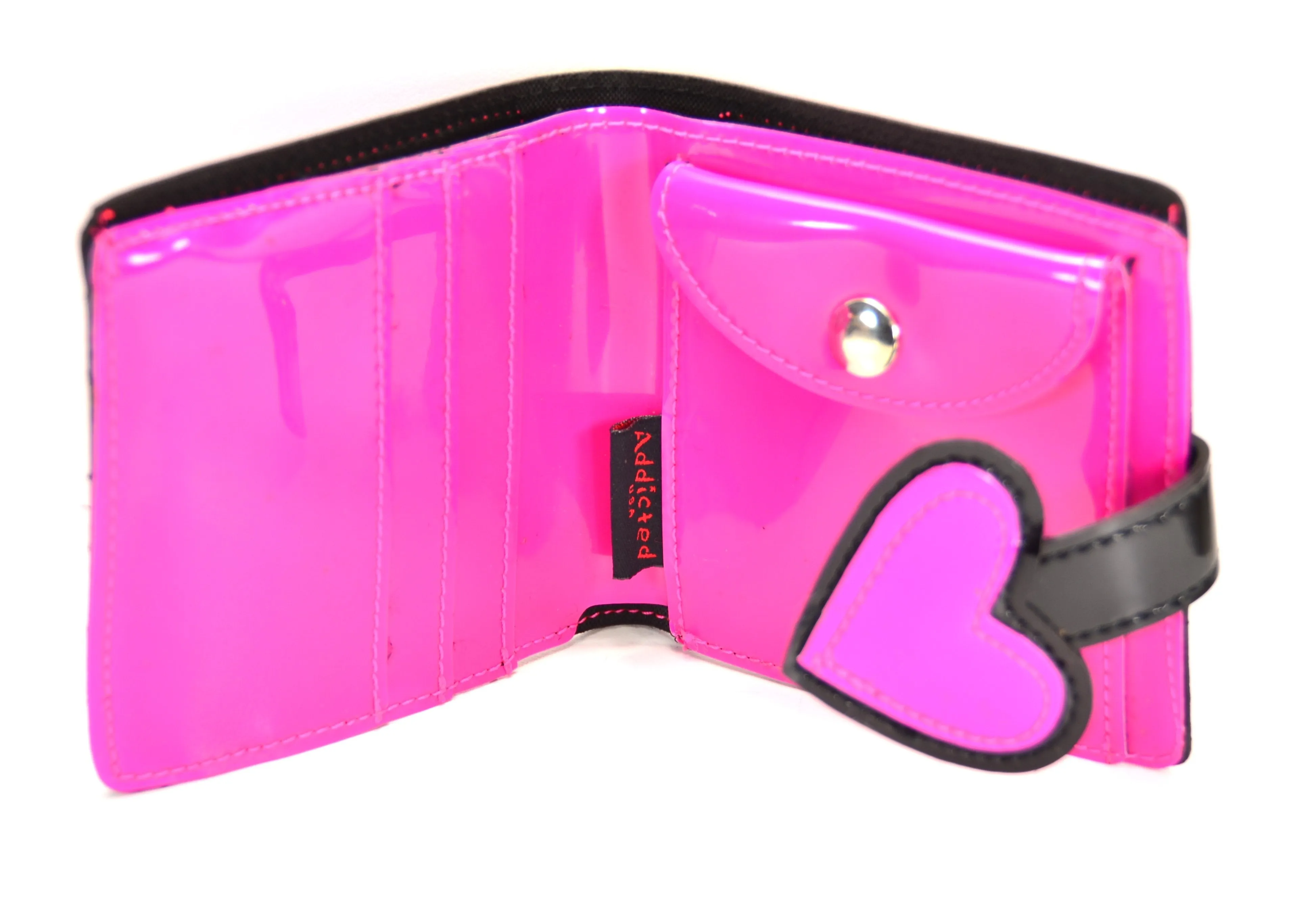 Pink Wallet With Black Dots &Amp; Pink Heart Patch