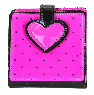 Pink Wallet With Black Dots &Amp; Pink Heart Patch