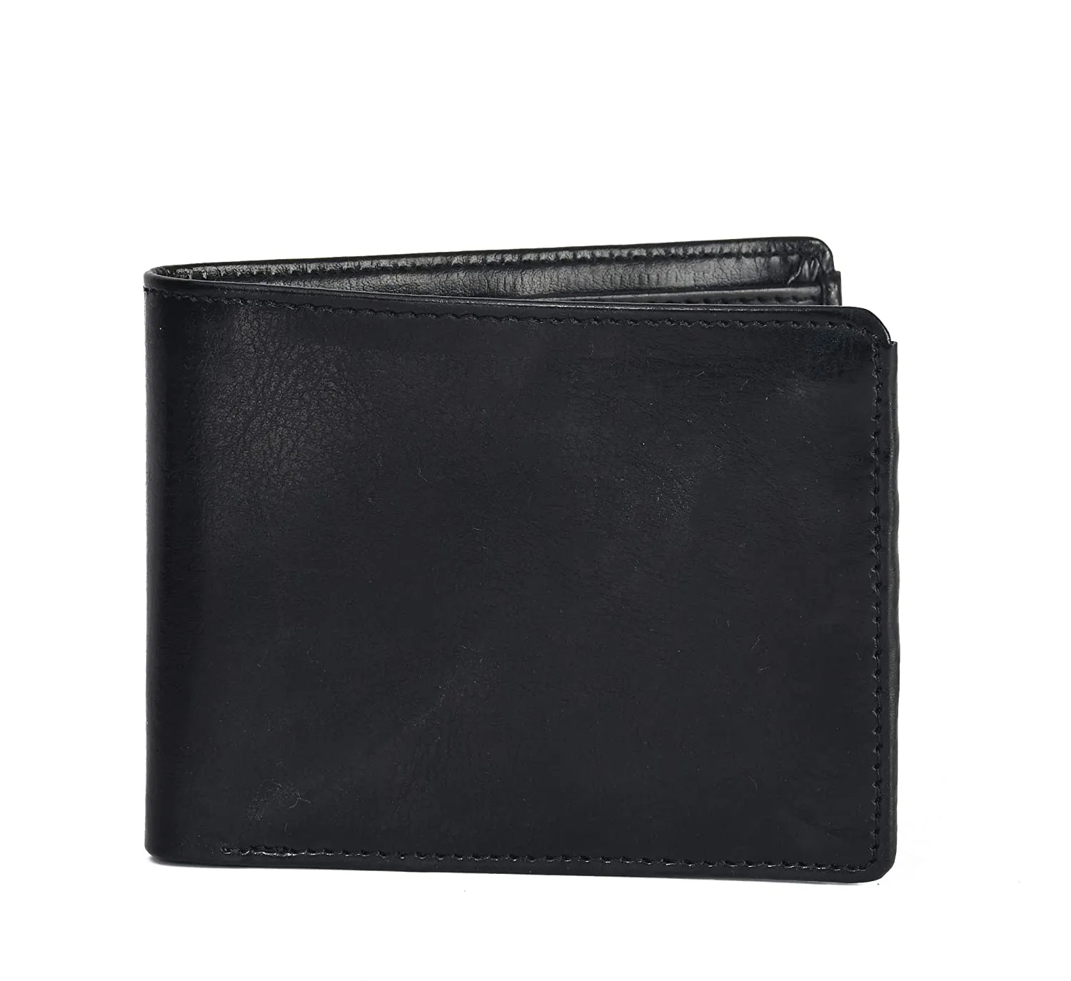 Plain Black Bi Fold Faux Leather Wallet For Men
