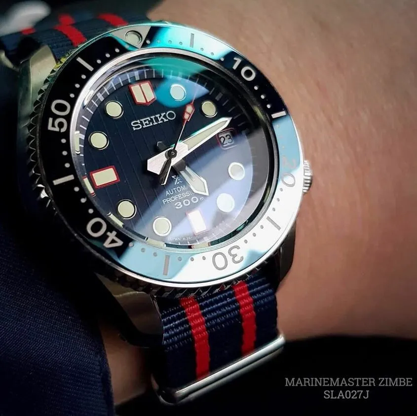 Premium Nato Strap in Blue Double Red