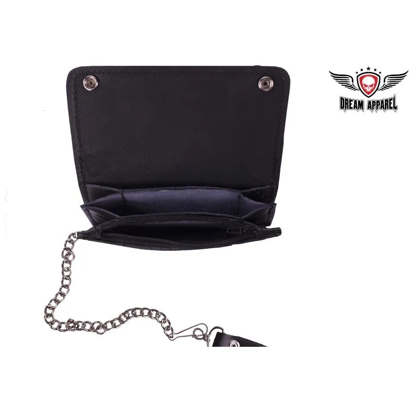 Premium Quality Black Leather Bi-fold Motorcycle Chain Wallet
