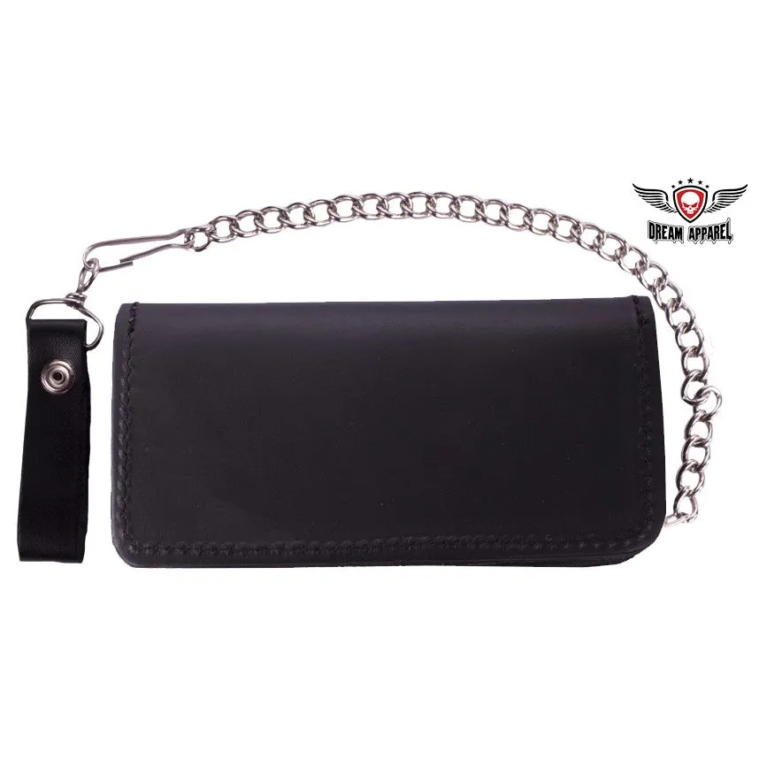 Premium Quality Black Leather Bi-fold Motorcycle Chain Wallet