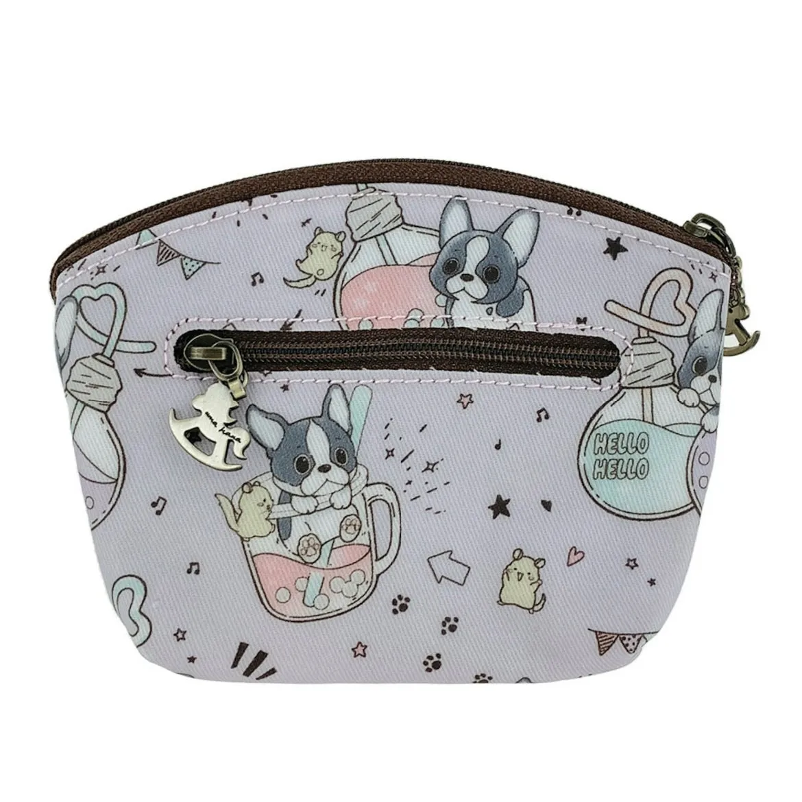 Purple Boba Frenchie Shell Keychain Coin Purse