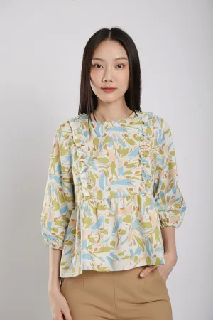 Raiza Blouse in Yellow Blue Floral