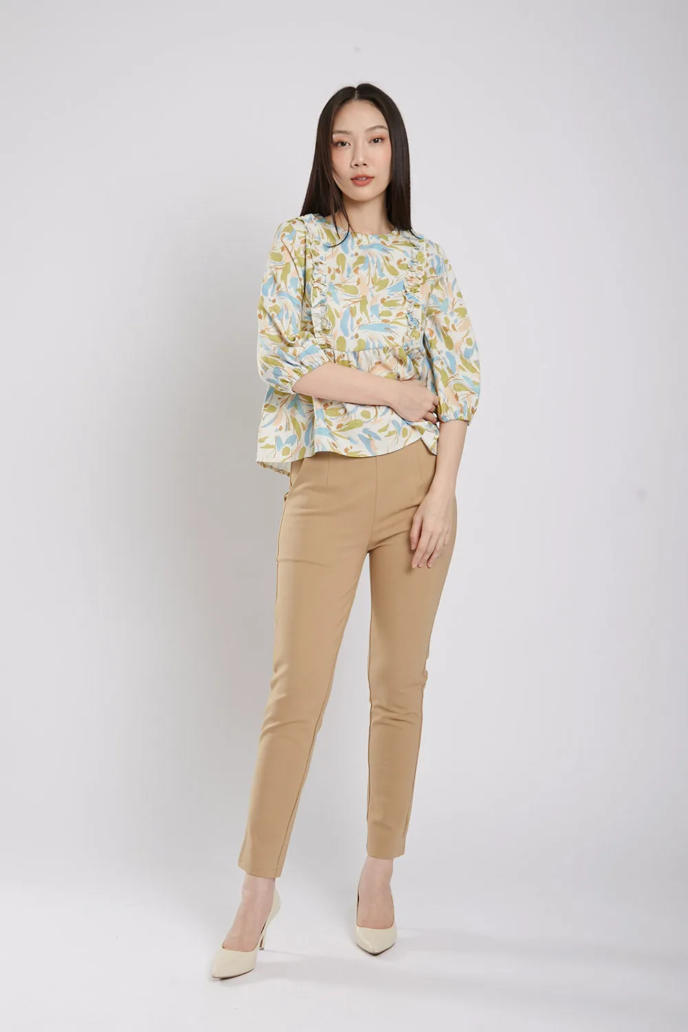 Raiza Blouse in Yellow Blue Floral