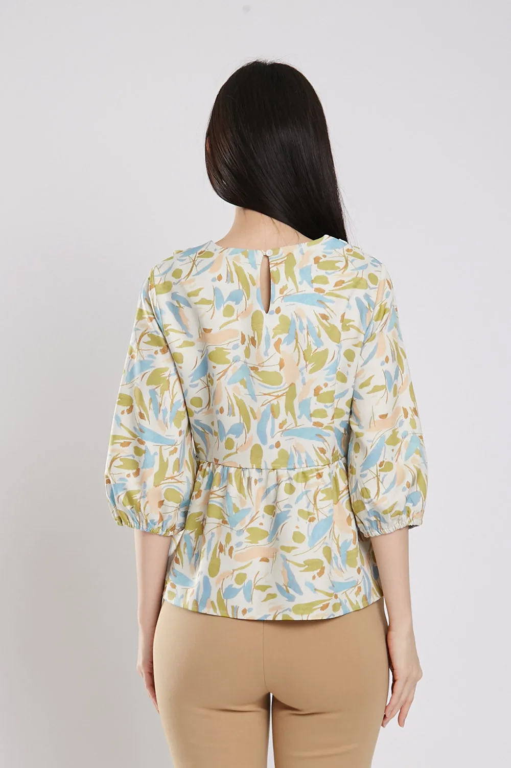 Raiza Blouse in Yellow Blue Floral