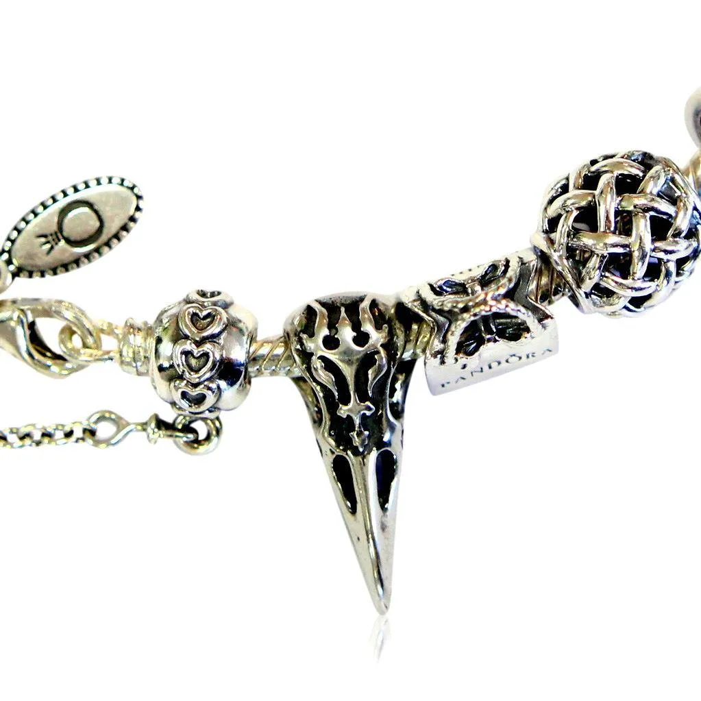 Raven Skull - 925 Sterling Silver European Style Charm Bead - Fits: Pandora, Chamilia & Compatible Brands