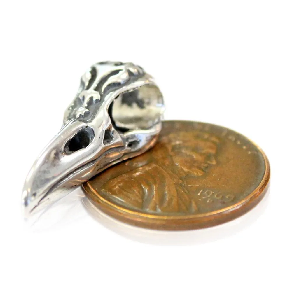 Raven Skull - 925 Sterling Silver European Style Charm Bead - Fits: Pandora, Chamilia & Compatible Brands