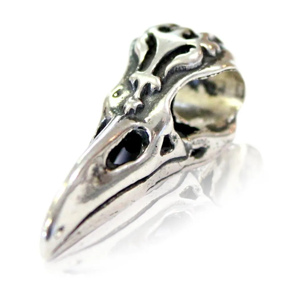 Raven Skull - 925 Sterling Silver European Style Charm Bead - Fits: Pandora, Chamilia & Compatible Brands