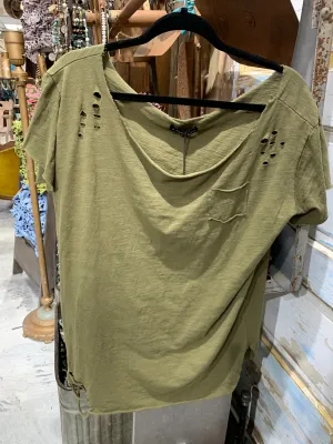 Rip Distressed Tee - Vintage Olive