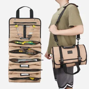 Rolling Tool Bag 16oz Waxed Canvas Tool Roll for Mechanic Electrician Hobbyist