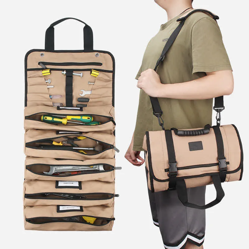 Rolling Tool Bag 16oz Waxed Canvas Tool Roll for Mechanic Electrician Hobbyist