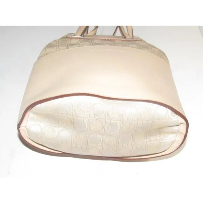 Salvatore Ferragamo Pursesdesigner Purses Blush Colored Gancini Print Canvas And Pale Pinknude Leath