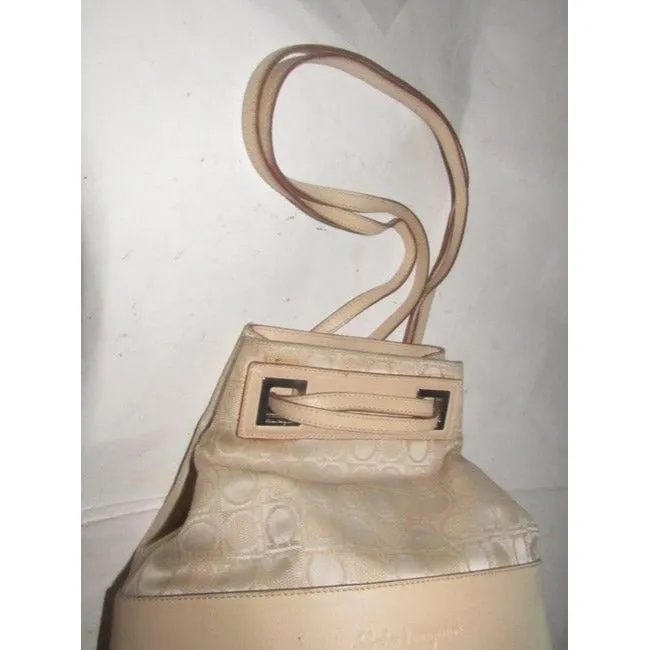 Salvatore Ferragamo Pursesdesigner Purses Blush Colored Gancini Print Canvas And Pale Pinknude Leath