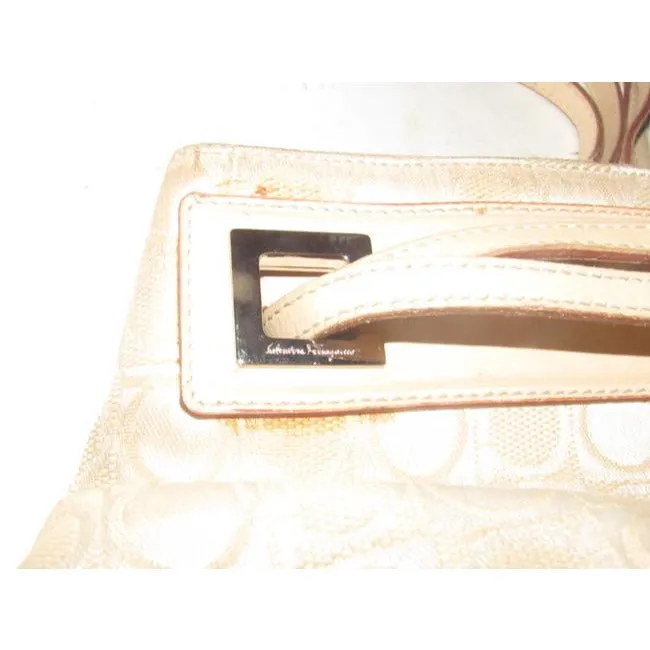 Salvatore Ferragamo Pursesdesigner Purses Blush Colored Gancini Print Canvas And Pale Pinknude Leath
