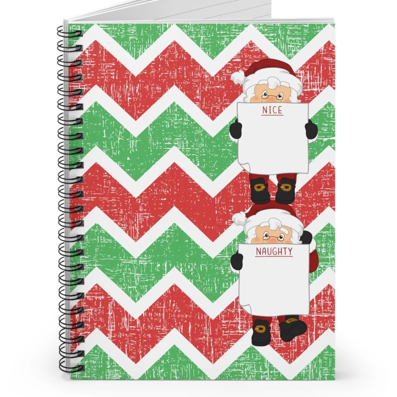 Santa's Naughty and Nice List Dual Spiral Notebook: Chevron Christmas Design