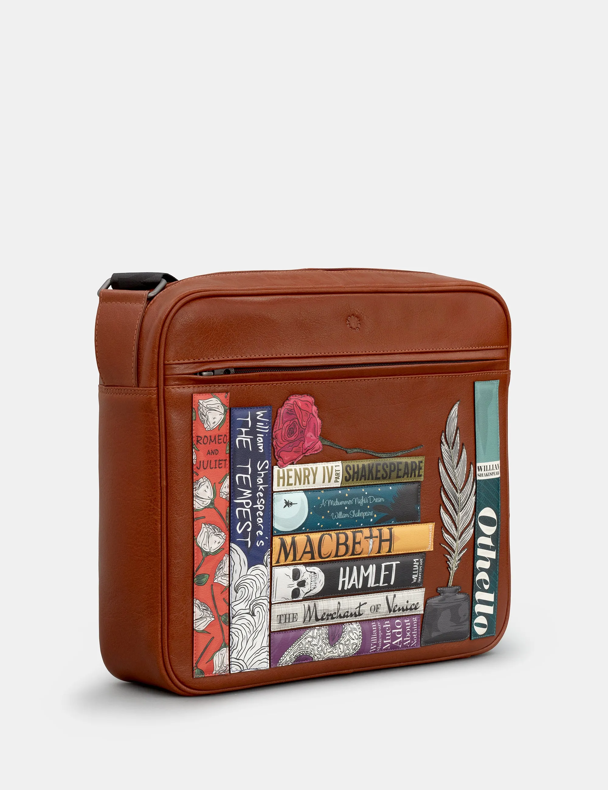 Shakespeare Bookworm Brown Leather Messenger Bag