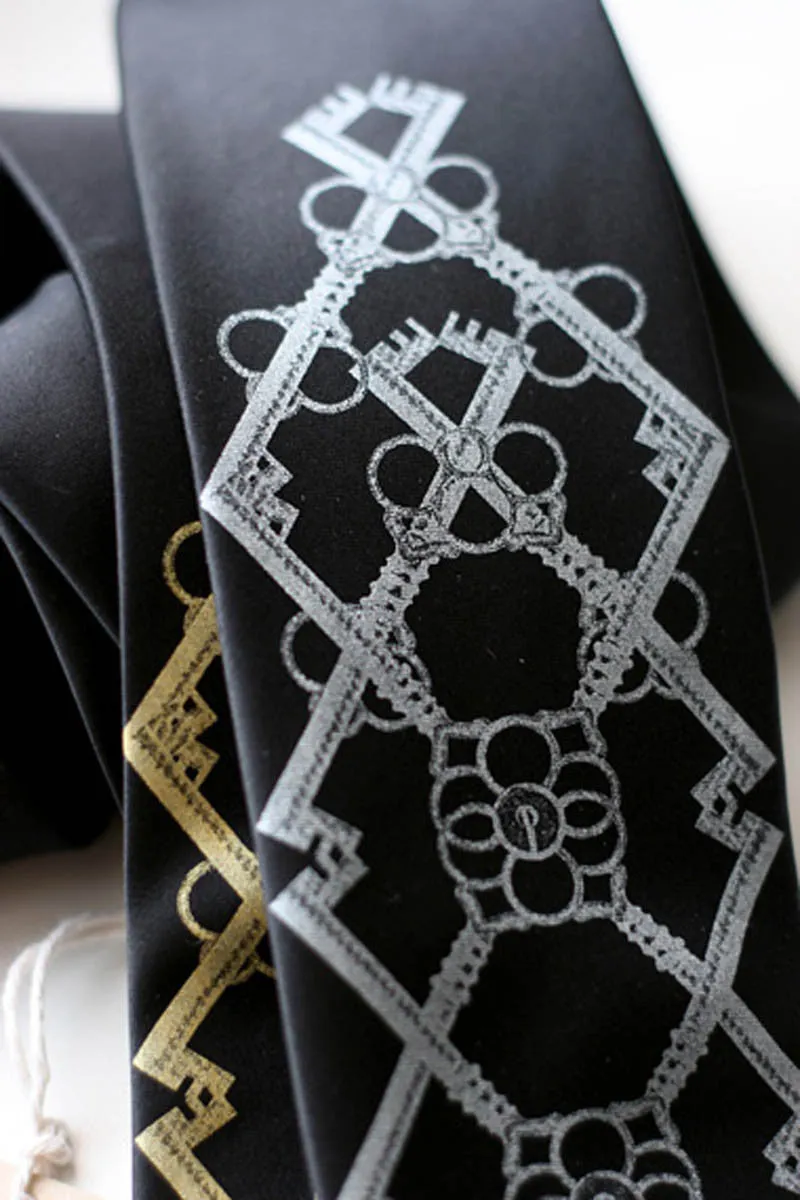 Skeleton Keys Silk Tie, Argyle print necktie