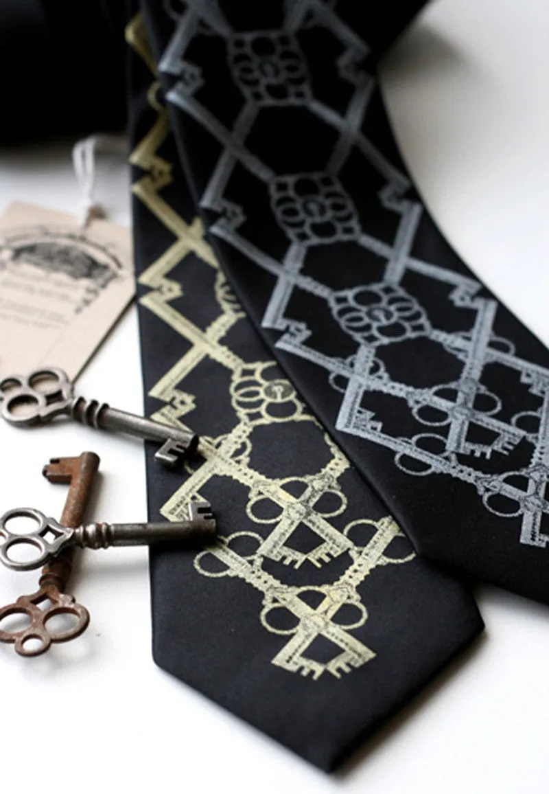 Skeleton Keys Silk Tie, Argyle print necktie