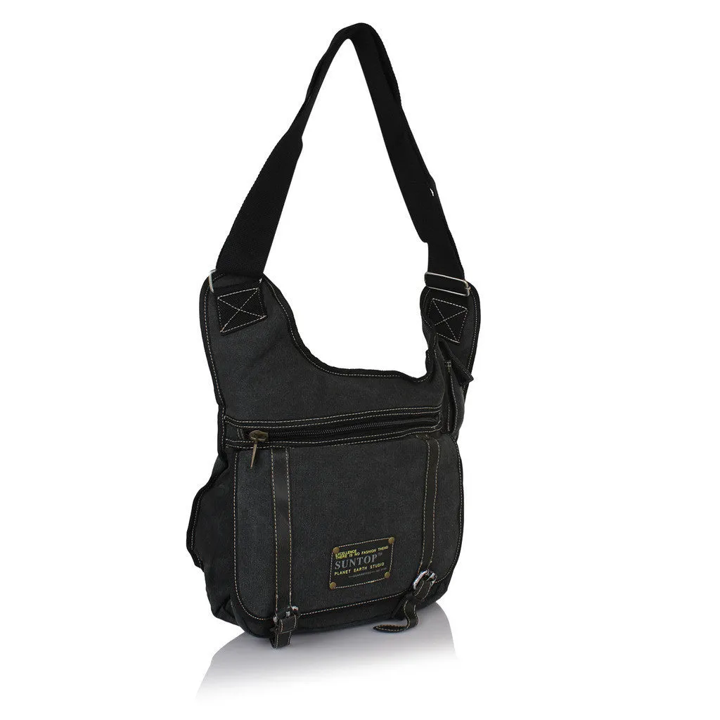 Suntop Men Black Cotton, Canvas Sling Bag(Black)