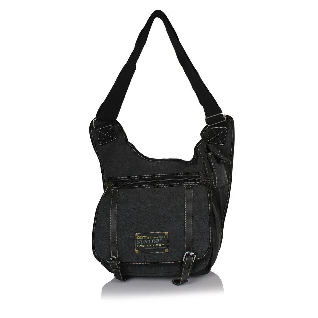 Suntop Men Black Cotton, Canvas Sling Bag(Black)