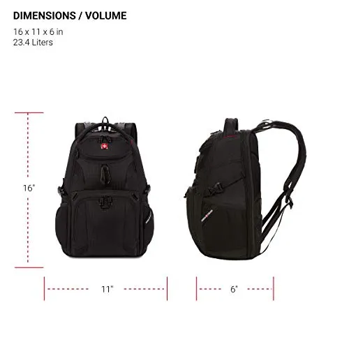 SWISSGEAR 1900 ScanSmart Mini/Slim Version Laptop Backpack | Fits Most 13 Inch Laptops and Tablets | TSA Friendly Backpack | Ideal for Work, Travel, School, College, and Commuting, 16” x 11” x 6”- Black