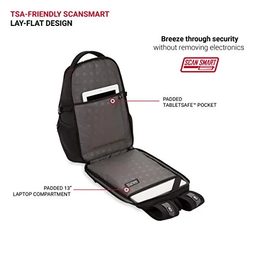 SWISSGEAR 1900 ScanSmart Mini/Slim Version Laptop Backpack | Fits Most 13 Inch Laptops and Tablets | TSA Friendly Backpack | Ideal for Work, Travel, School, College, and Commuting, 16” x 11” x 6”- Black