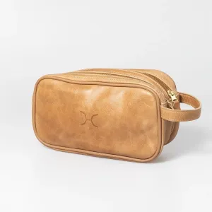 Thandana Mens Double Zip Vanity Leather Case | Hazelnut