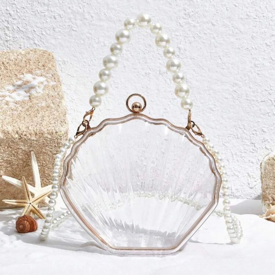 Transparent Pearl Portable Shell Shape Bag