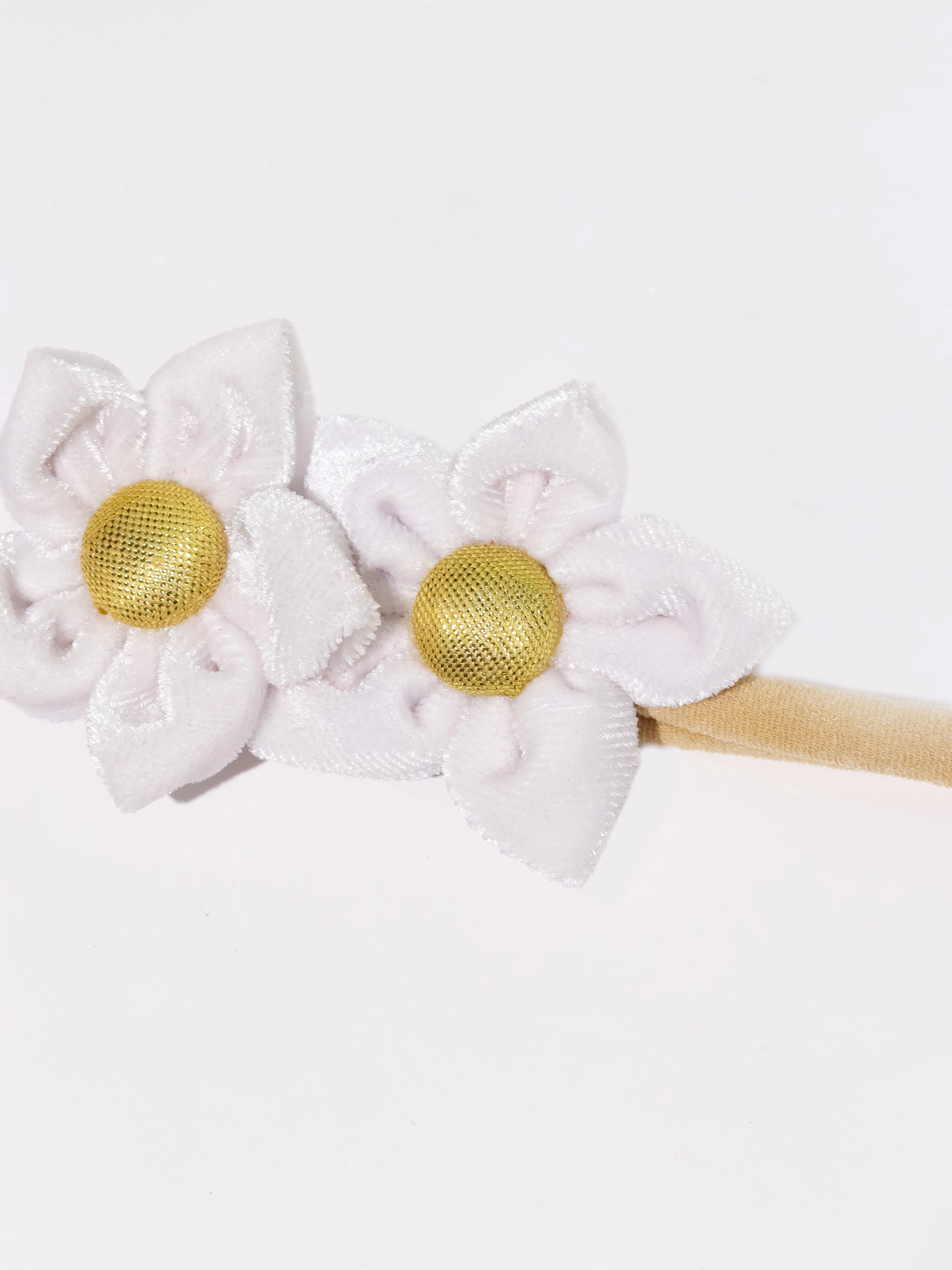 Velvet Newborn Flower Headband- White